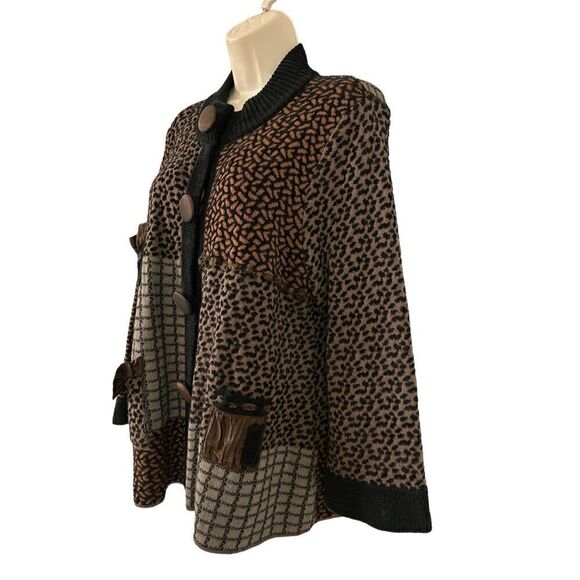 Z Brand Womens Wool Multi Print Snap Button Sweater Size Large Brown Black - Picture 2 of 10